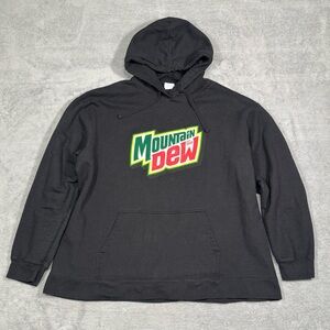 Mountain Dew Hoodie Mens 2XL Black Sweatshirt Fleece Casual Streetwear Graphic
